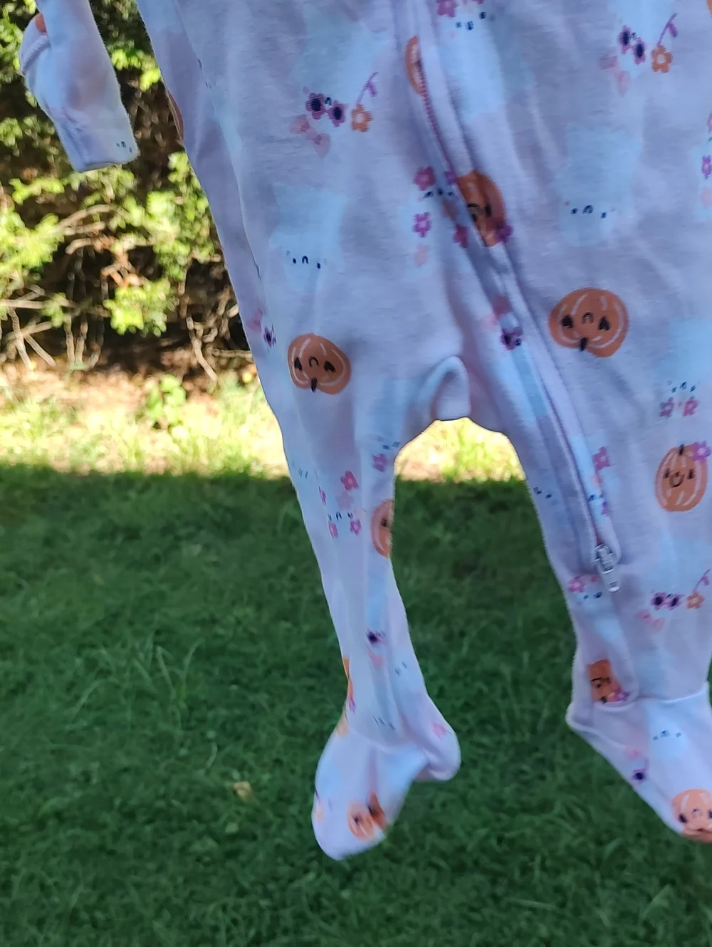 Old Navy Pink Pumpkin & Ghost Ruffle-Footed One-Piece 6-9M